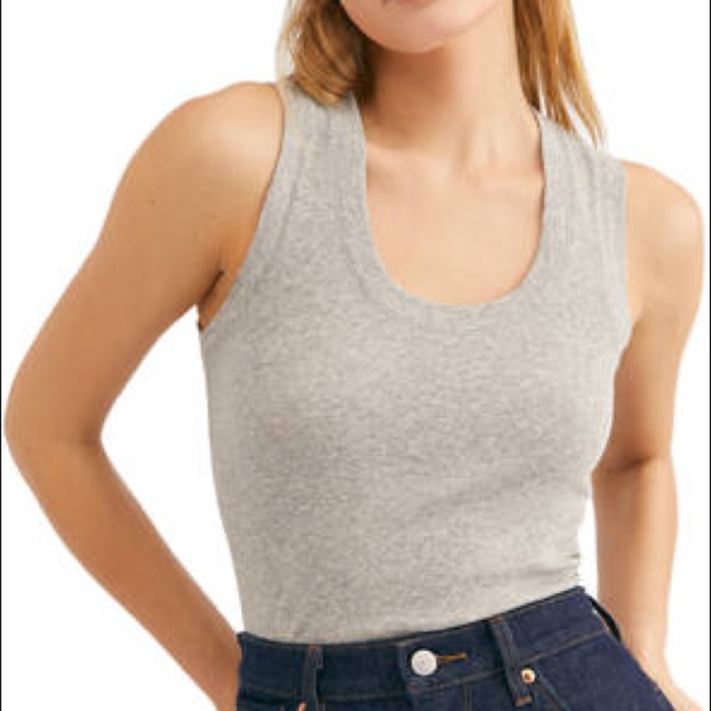 FREE PEOPLE U-Neck Tank NWT Medium Heather Grey - Picture 3 of 3